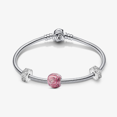 Bracelet Composé Charm Fleur Rose & Clip Pavé